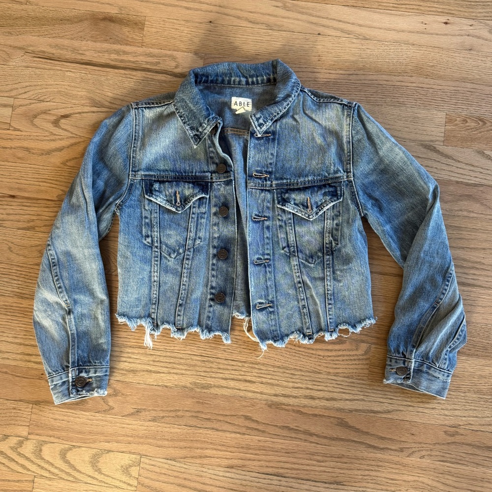 Able Cropped Distressed Denim Jacket